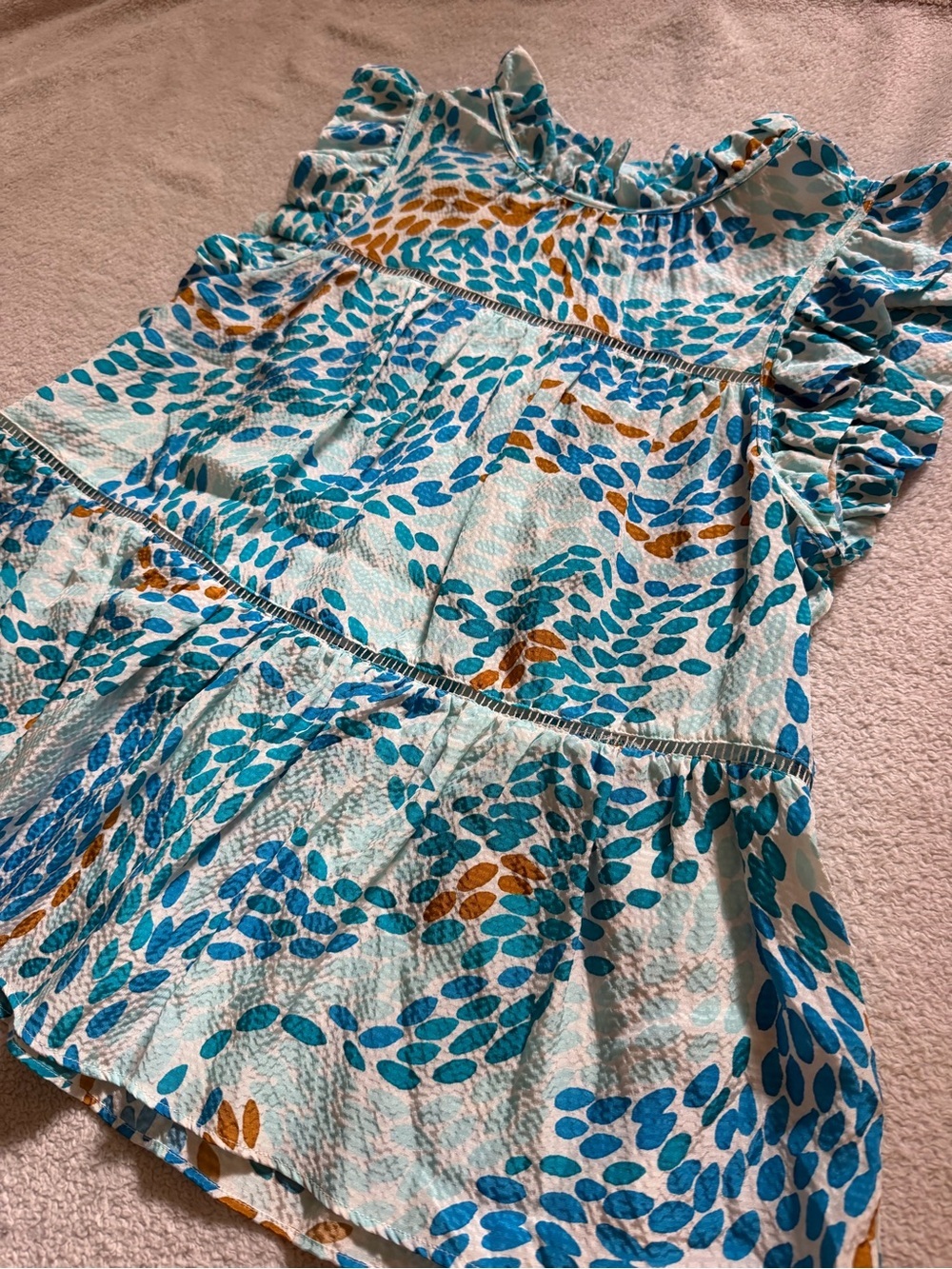 Marie Oliver | Tia Tiered Silk Blouse Blue Floral Ruffle | XS - Picture 12 of 14